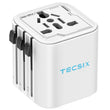 TECSIX Universal Travel Adapter – Compact 2500W Worldwide Plug Adapter for 200+ Countries (White)
