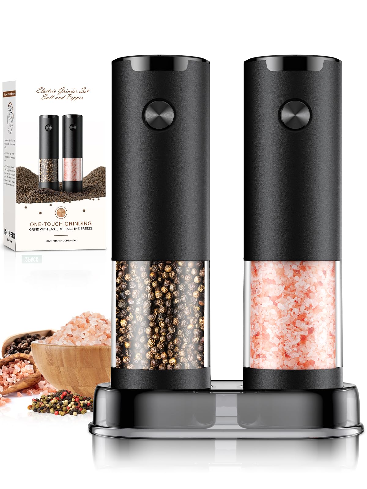 Electric Salt & Pepper Grinder Set with LED Light – Adjustable Coarseness, One-Hand Operation