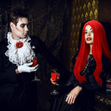 Red Long Wig & False Eyelash Set – Halloween Costume Accessories for Women 💋🎃