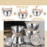 Stainless Steel Mixing Bowl Set with Airtight Lids & Grater Attachments (6 Sizes)