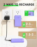 Ultra-Light Portable Power Bank with Built-In Cables & AC Wall Plug – Compact Fast Charging Battery Pack (Purple)