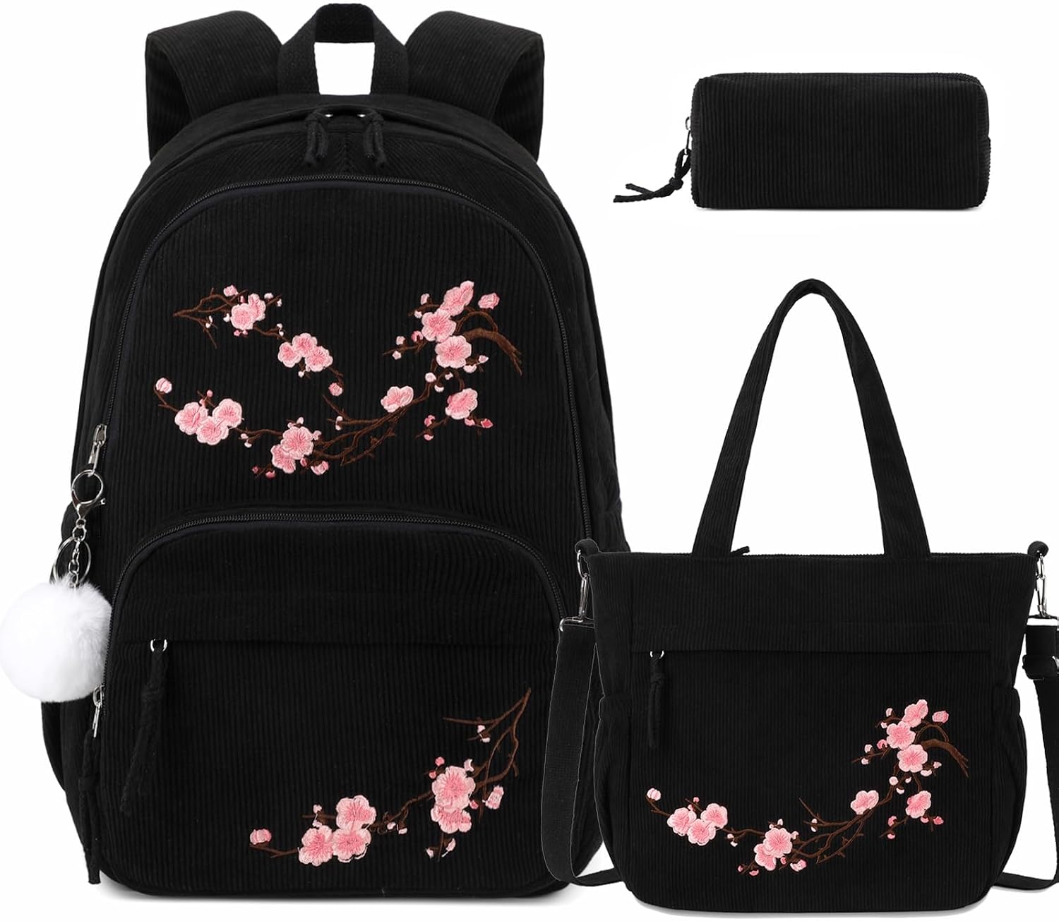 Black Star Corduroy 3-Piece School Backpack Set