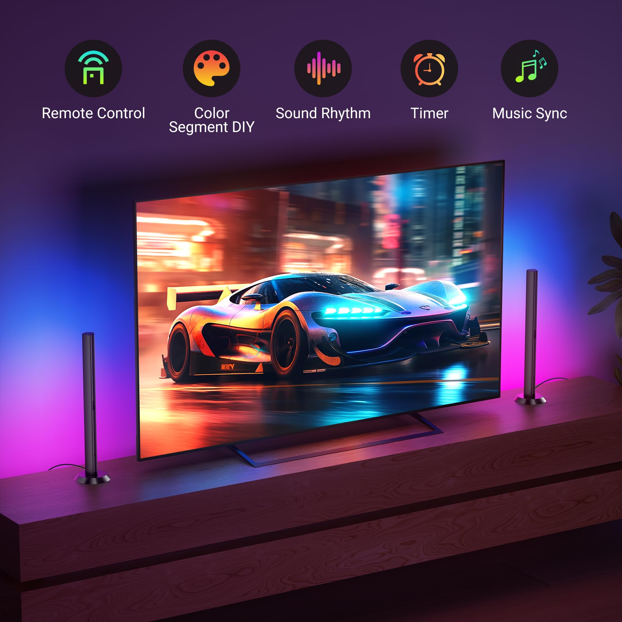 RGB+IC Bluetooth Light Bars – 16M Color TV Backlight with Music Sync & Remote Control