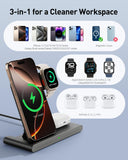 3-in-1 Foldable Wireless Charging Station for iPhone, Apple Watch & AirPods – Fast Travel Charging Dock Black