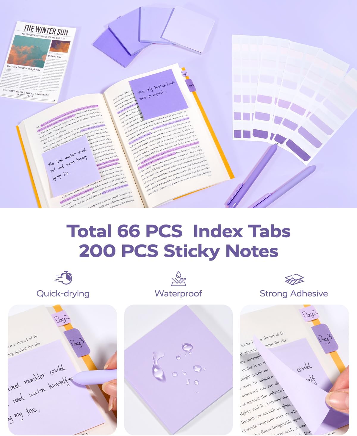 Purple Study Supplies Kit with Pens, Pencils and Notes