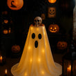 Light-Up Ghost Candy Bowl Decoration with LED String Lights – 63” Halloween Table Cover Set (White & Black)