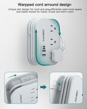 Flat Plug Travel Power Strip with USB-C – Compact 6-in-1 Desktop Charging Station (Grey)