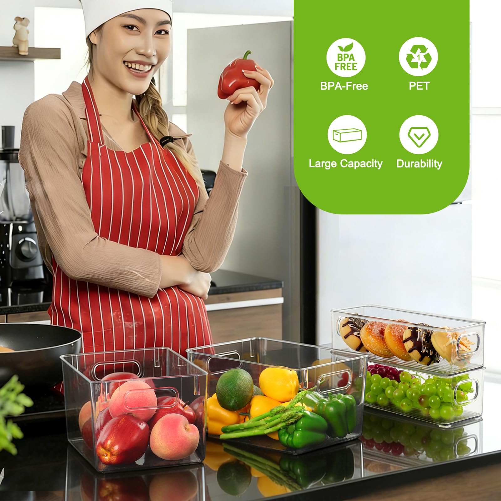 Clear Pantry & Fridge Organizer Bins – 8-Piece BPA-Free Storage Set (Multi-Size)