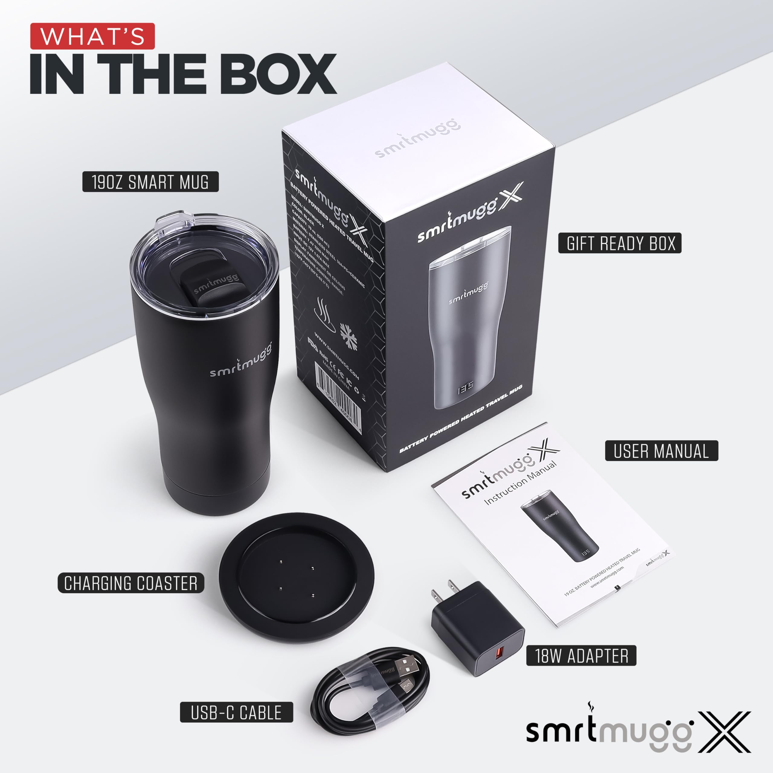 SmrtMugg X Self Heating Coffee Mug 19oz with LCD Temperature Display 8-Hour Battery & Charging Coaster