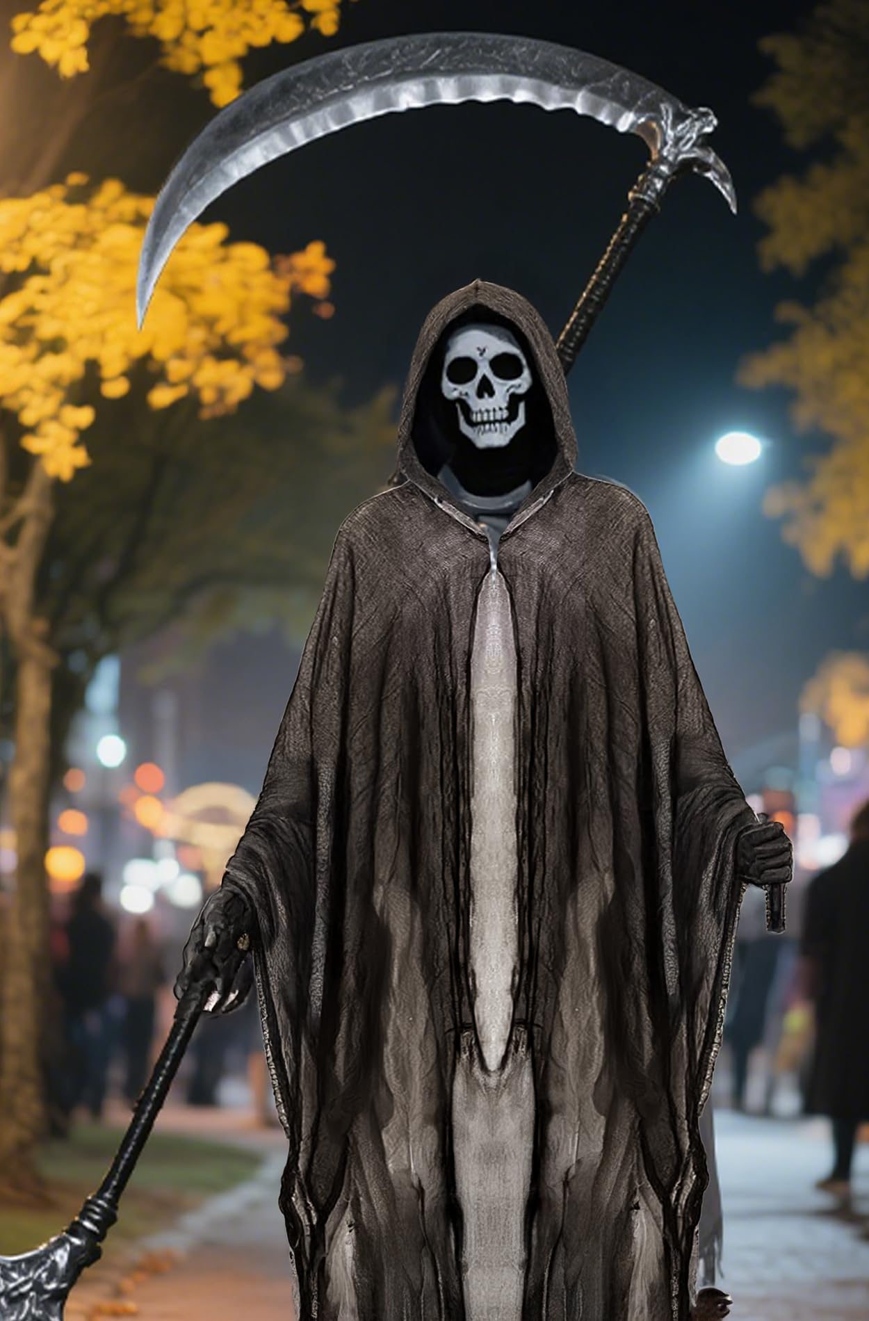 Grim Reaper Cloak – Gray Full-Length Hooded Robe for Adults, Halloween Horror Costume