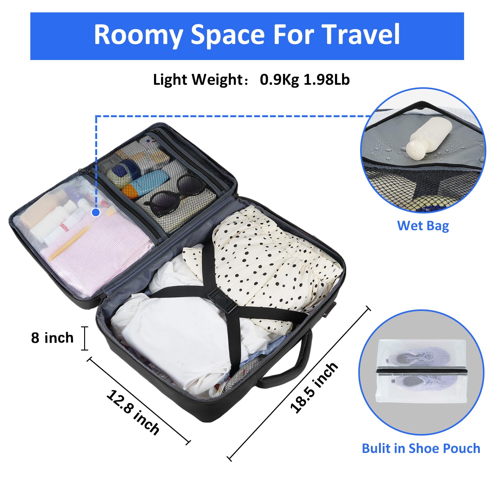 Taygeer Carry-On Travel Backpack with USB Charging Port & Shoe Compartment – 17.3” Laptop, Black