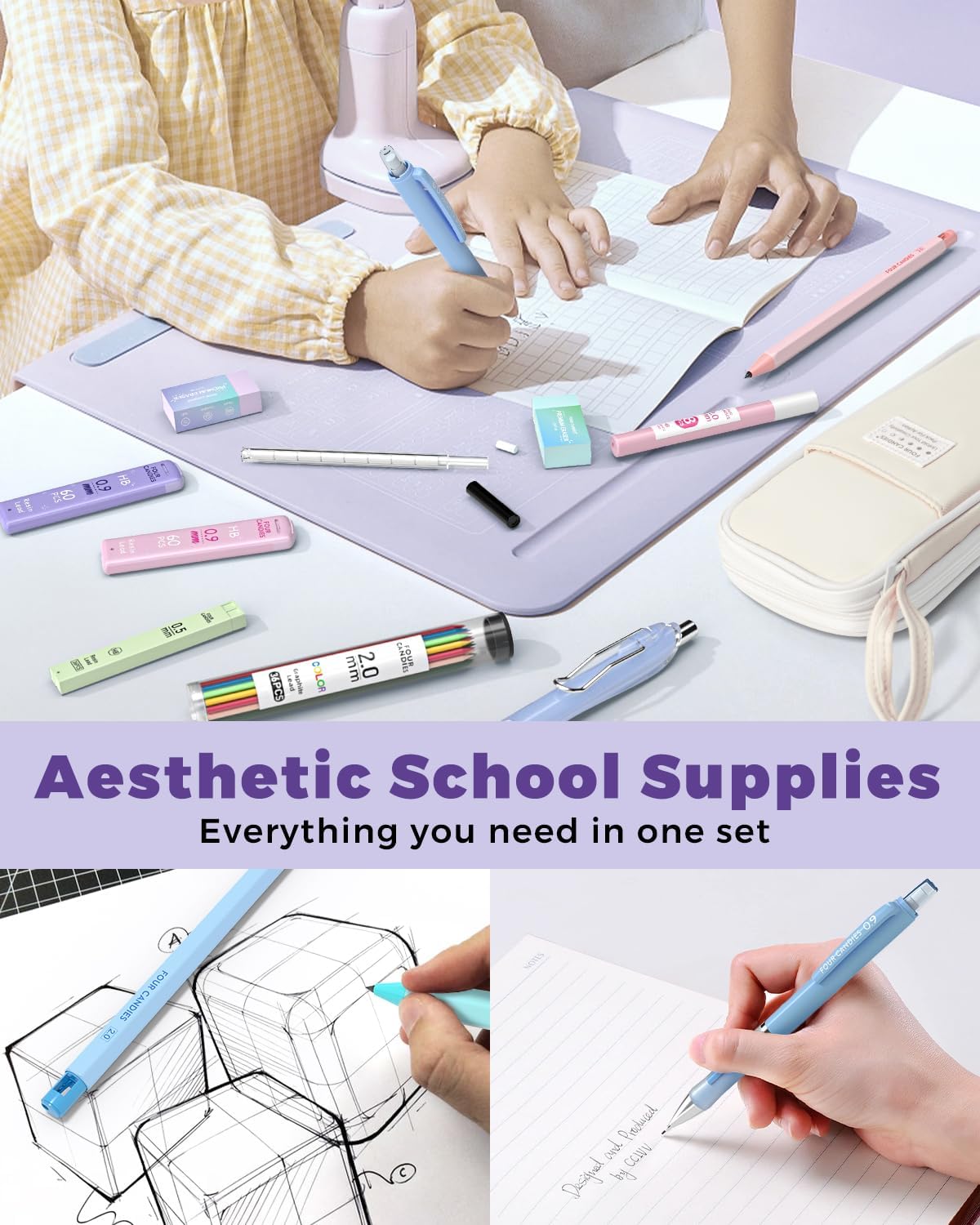 Cream 42-Piece Mechanical Pencil Set with 696 Refills