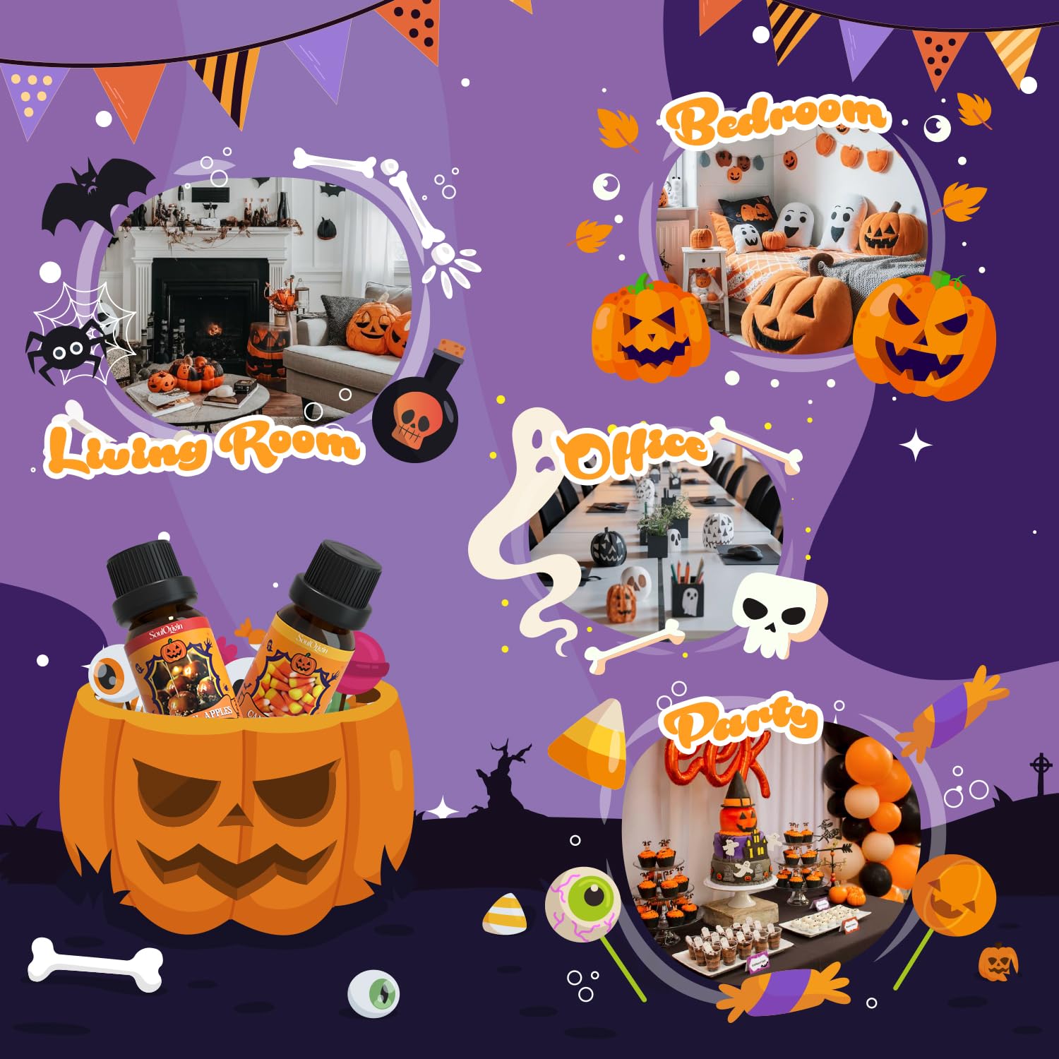 Halloween Essential Oil Set – 6 Frightfully Fun Scents (Caramel Apples, Pumpkin Pie, Candy Corn, Halloween Cookies, Popcorn Balls & Snickers Bars) – Festive Aromatherapy Oils for Candles, Diffusers & DIY Crafts