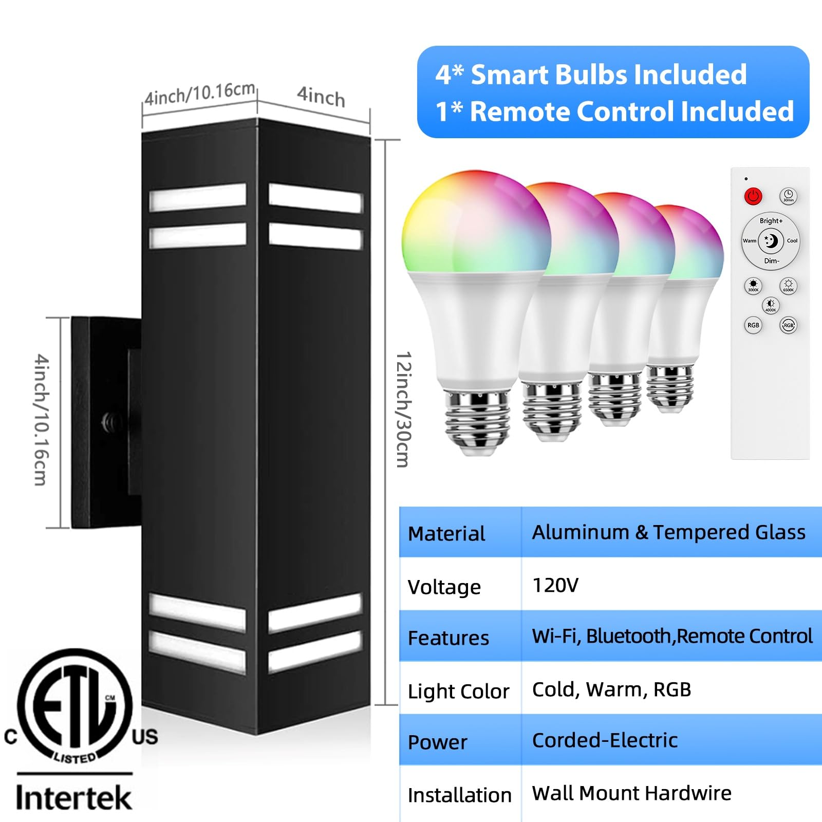 Modern RGB Smart Outdoor Wall Sconce – Up & Down Rectangle Light with Alexa & App Control