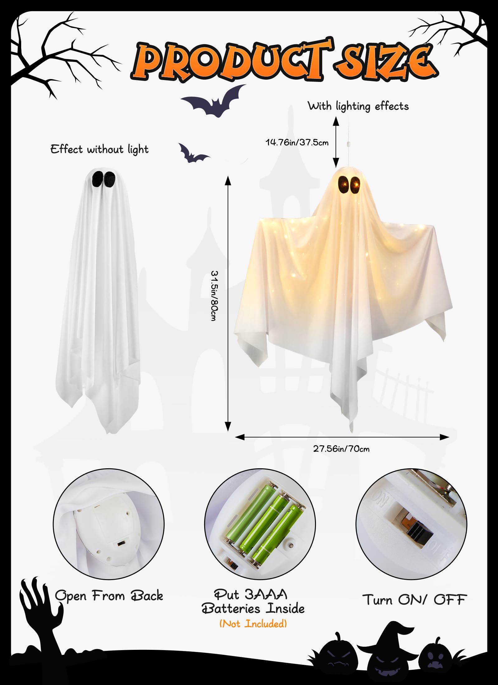 Brightown Halloween Hanging Ghost Lights with Voice Activated for Spooky Scream & Bobbing Motion, Halloween Decoration with Posable Arms for Indoor/Outdoor Party, Festival, Porch, Patio (Warm White)