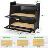 Large 2-Tier Bread Box with Adjustable Ventilation – Magnetic Door Bamboo Tray Bread Storage (Black)