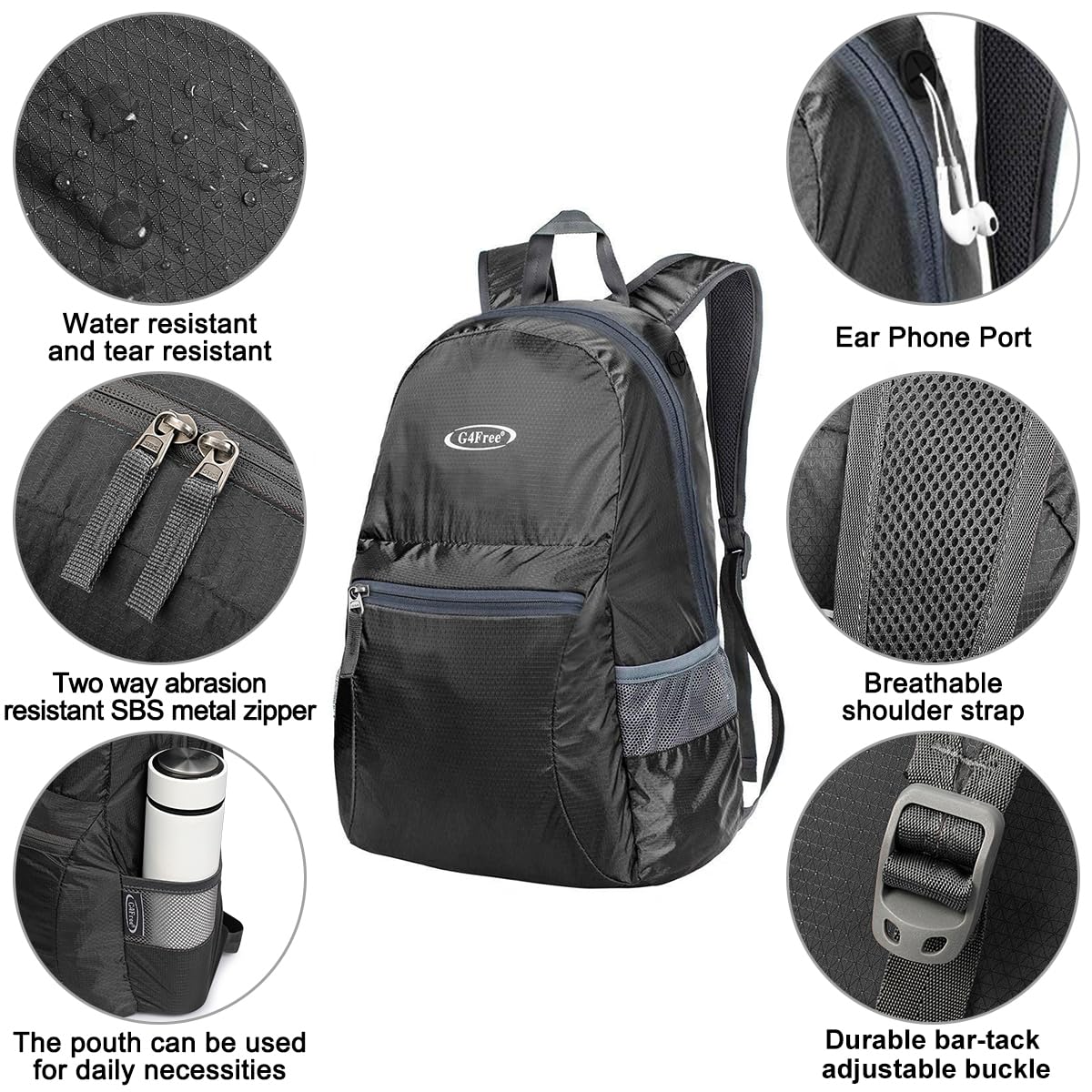 G4Free 20L Ultra Lightweight Packable Backpack – Foldable Travel & Hiking Daypack for Men & Women – Black