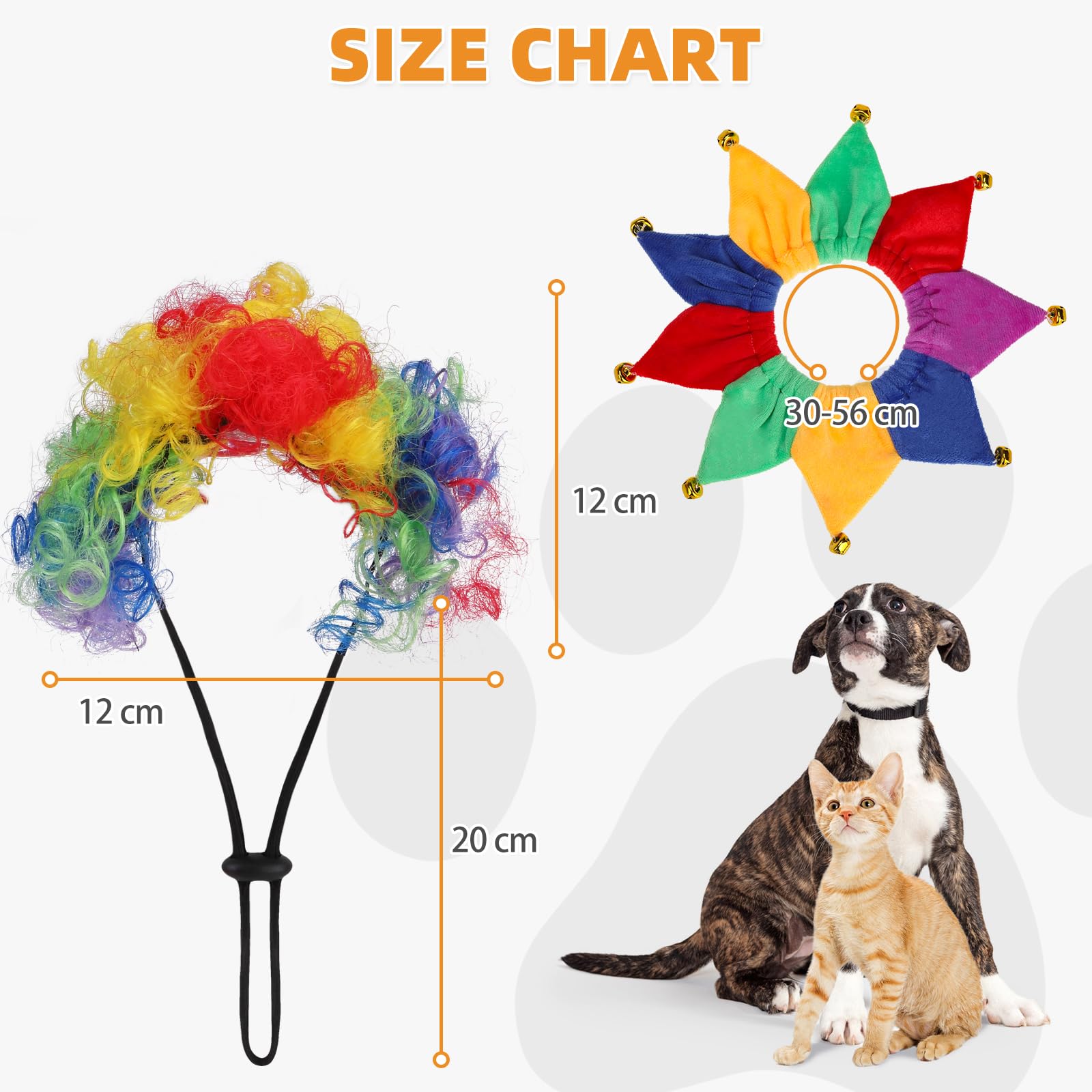 Pet Clown Costume Set – Colorful Wig & Bell Collar for Dogs and Cats (Adjustable Fit)