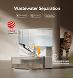 Cordless 3.5L Self-Cleaning Pet Water Fountain with Wastewater Separation & Stainless Steel Bowl