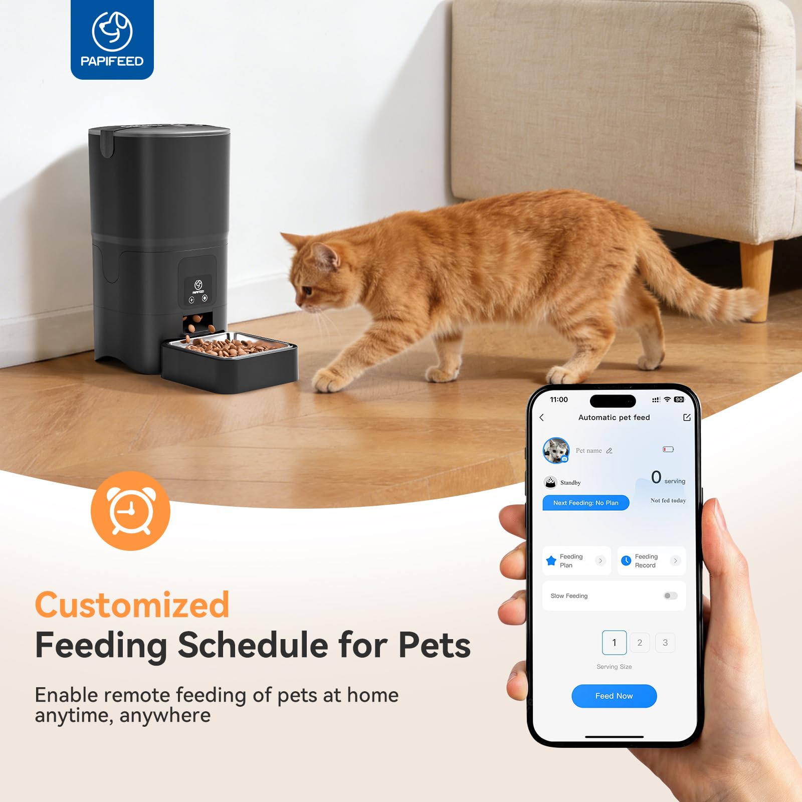 Smart WiFi Automatic Pet Feeder with App Control, 6L Food Storage, Portion Scheduling, and Stainless Steel Bowl for Cats and Dogs