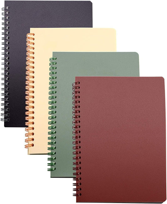 4-Pack A5 Spiral Notebooks with Protective Hard Covers, 160 Ruled Pages and Color-Coded Design