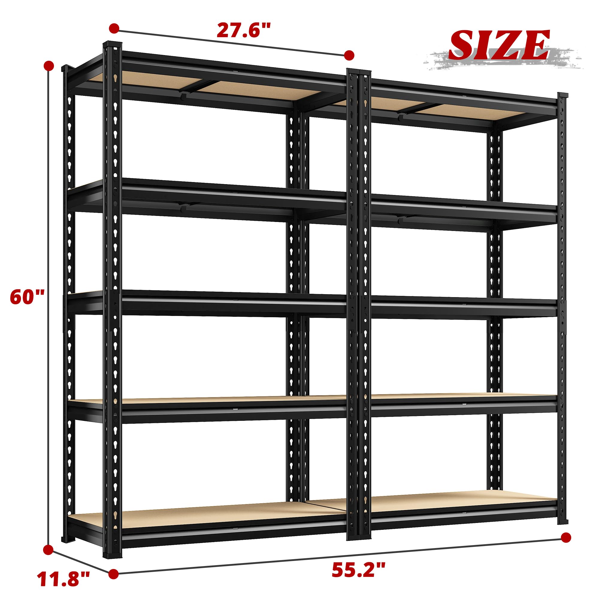 REIBII Heavy Duty 5-Tier Metal Storage Shelves Set of 2 – 2000 lbs Adjustable Garage & Pantry Shelving System