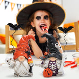 Hodao Halloween Gnome Duo – 2pcs Handcrafted Spooky Figurines with Skeleton Details, Pumpkins & Spider Hats for Indoor Décor