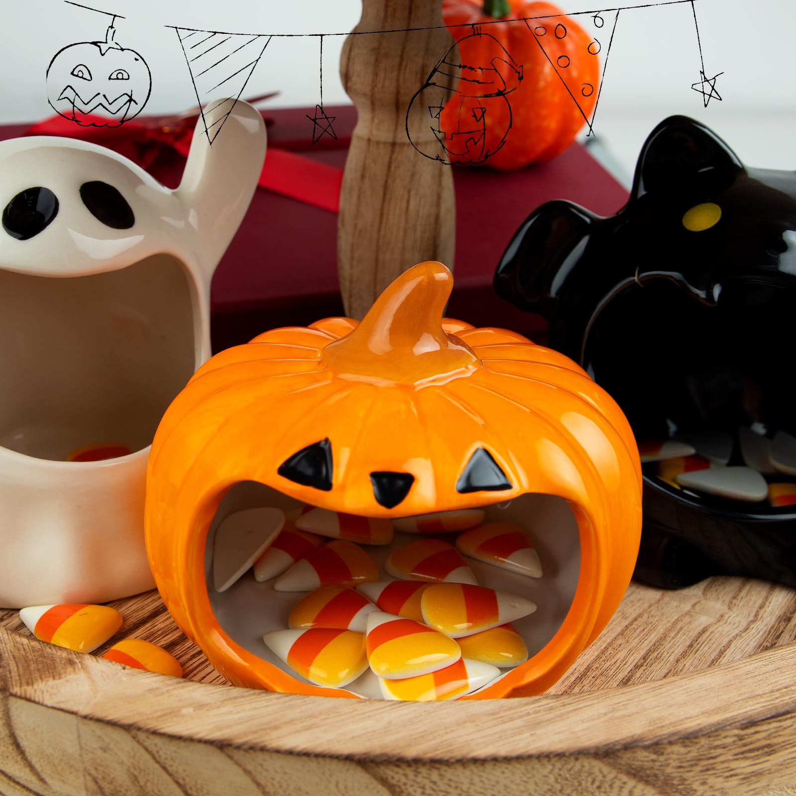 Hand-Painted Ceramic Pumpkin Candy Bowl – Halloween & Thanksgiving Table Decoration (Yellow)