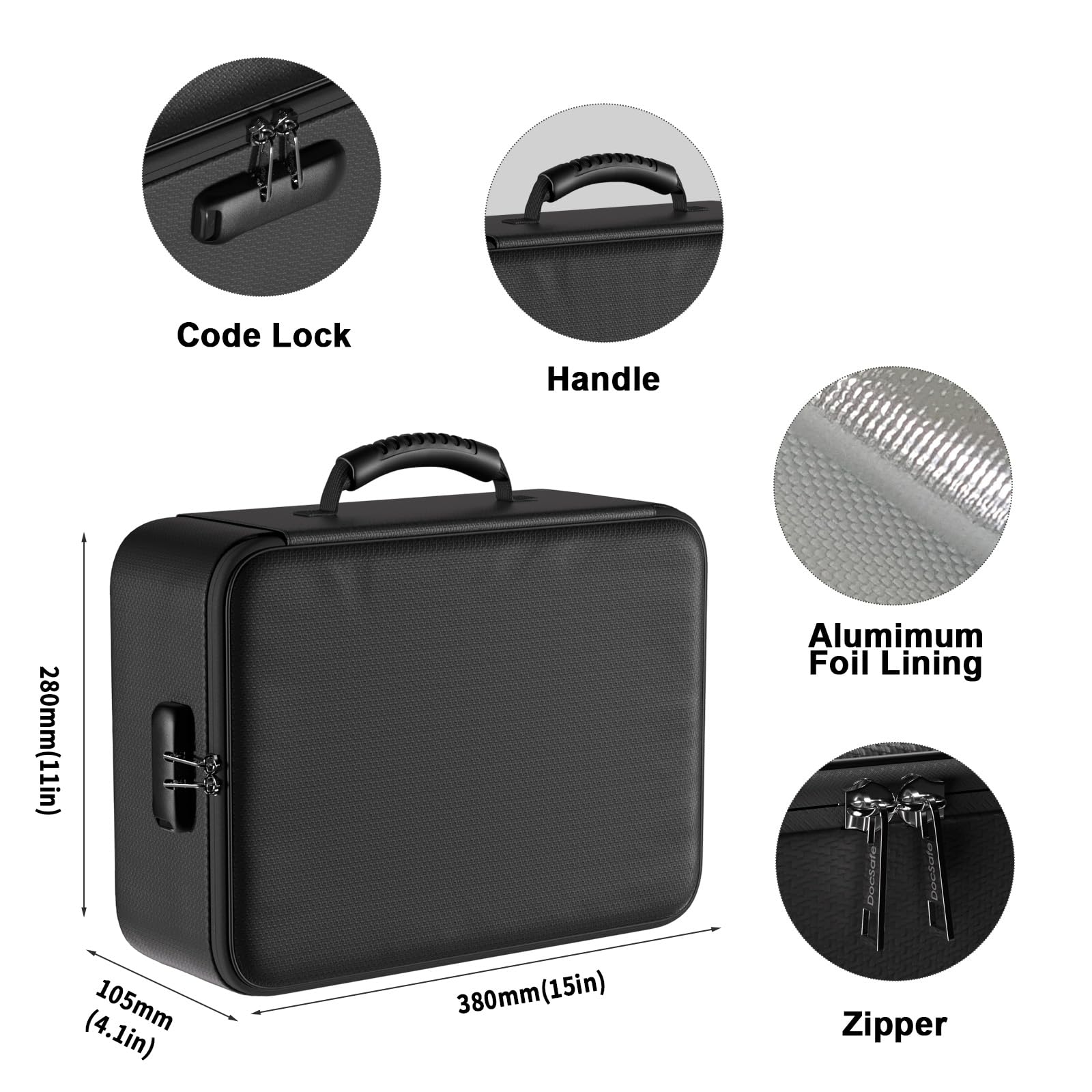 DocSafe 5200°F Fireproof Document Organizer with Lock – Portable Water-Resistant File Storage Box for Home & Travel (Black)