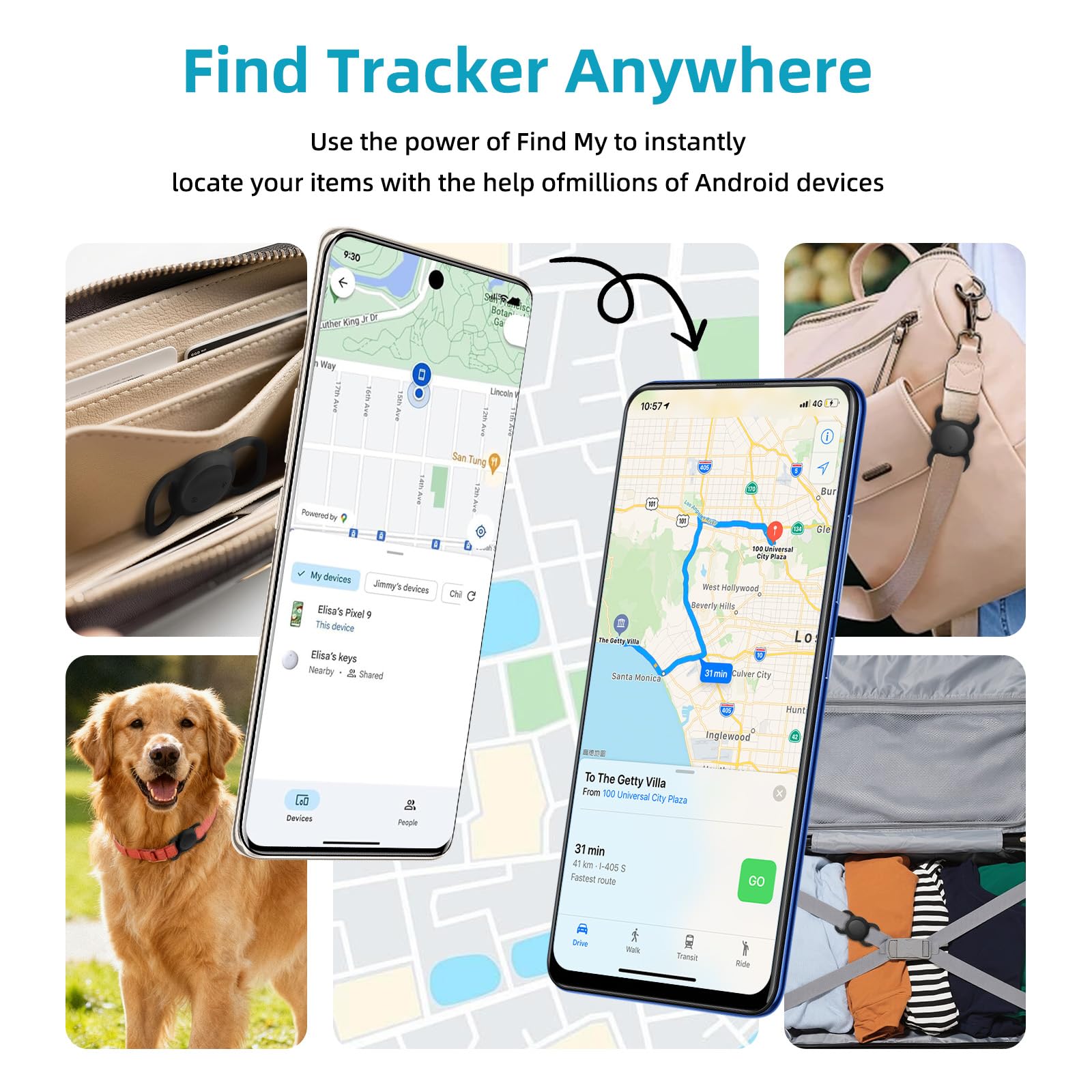 Android GPS Pet Tracker Tag Waterproof Smart Collar Locator with Find My Device Real-Time Tracking