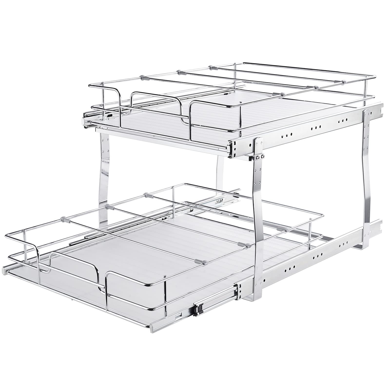2-Tier Heavy-Duty Pull-Out Cabinet Organizer – Steel Slide-Out Pantry Shelves with Smooth Ball-Bearing Rails (18.7” W x 21” D)