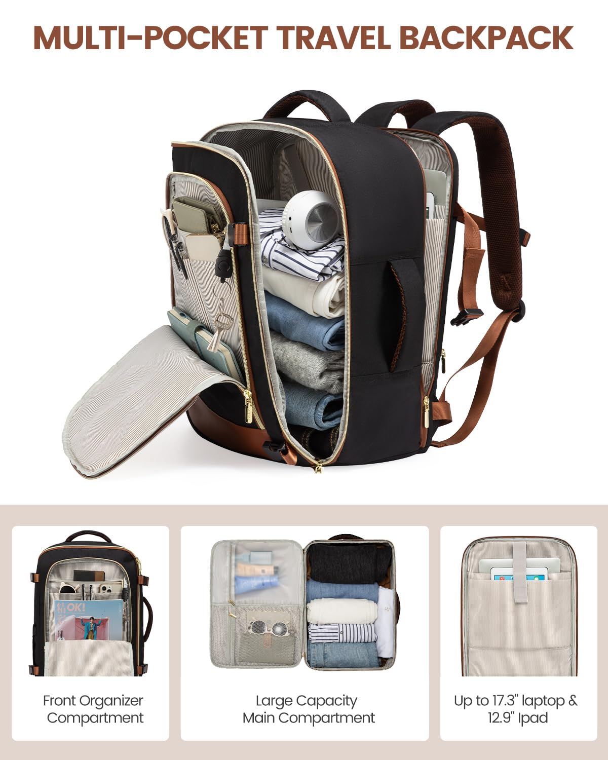 LOVEVOOK 40L Carry-On Travel Backpack for Women with Packing Cubes & Wet Bag – TSA Approved