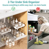 AIYULONG White 2-Tier Pull-Out Bathroom Organizer Set – Slide-Out Drawers with Anti-Sway Tracks for Under Sink & Countertop (2 Pack)