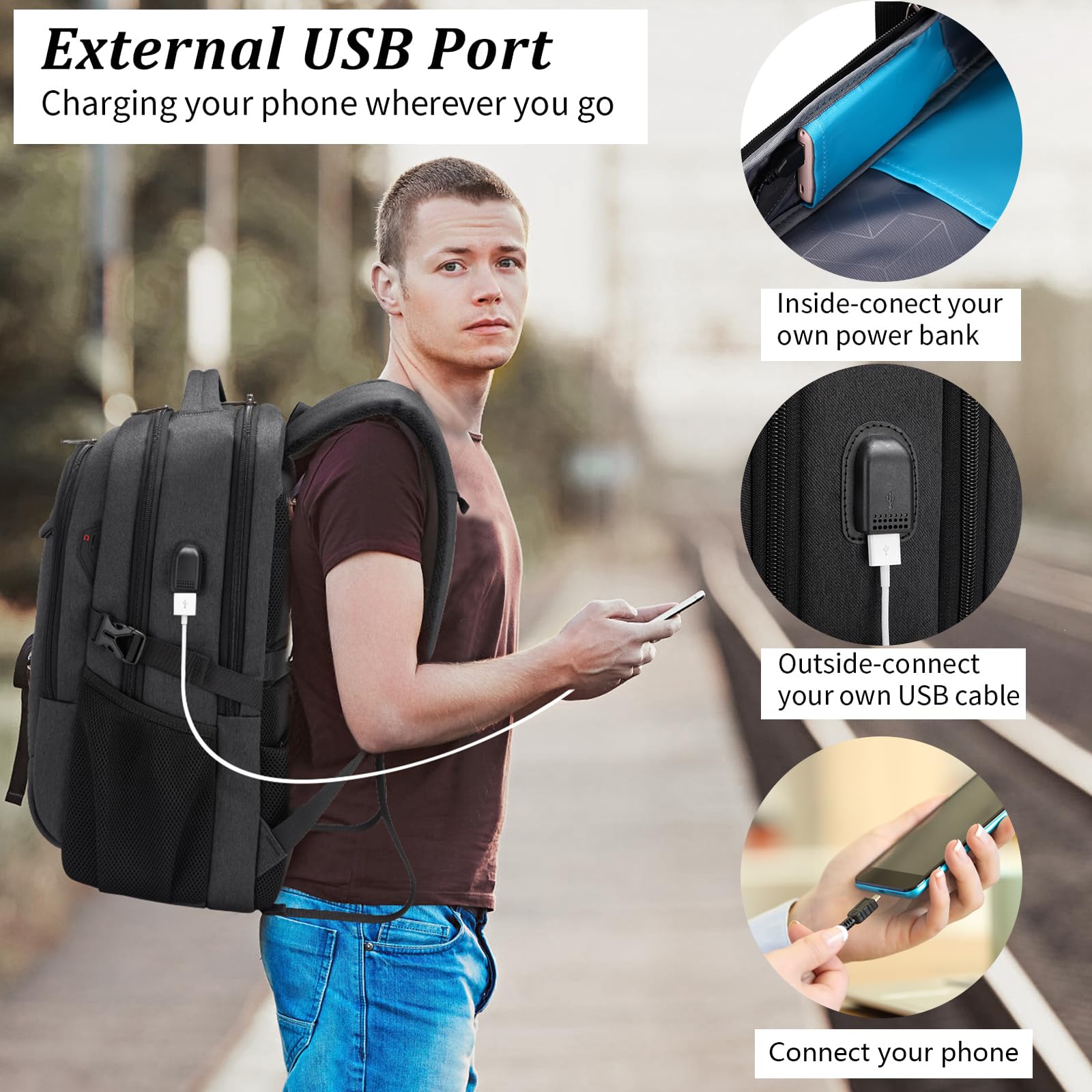 Duslang Rucksack DUSLANG 17″ Laptop Backpack with USB Charging Port – Water-Resistant ...