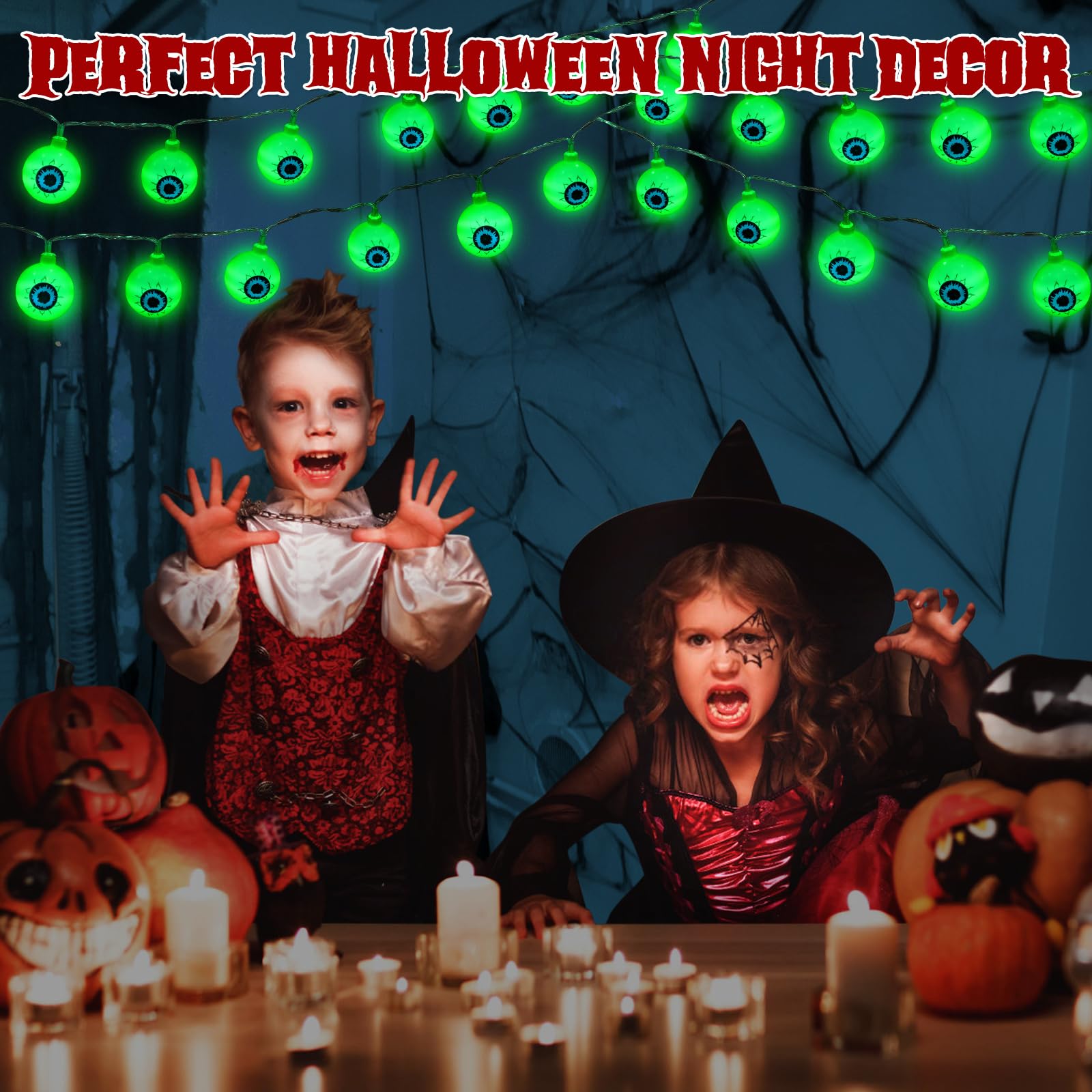 17Ft Green Halloween Eyeball String Lights – 30 LED 3D Bloodshot Eyes with Remote, 8 Modes & Timer for Spooky Décor