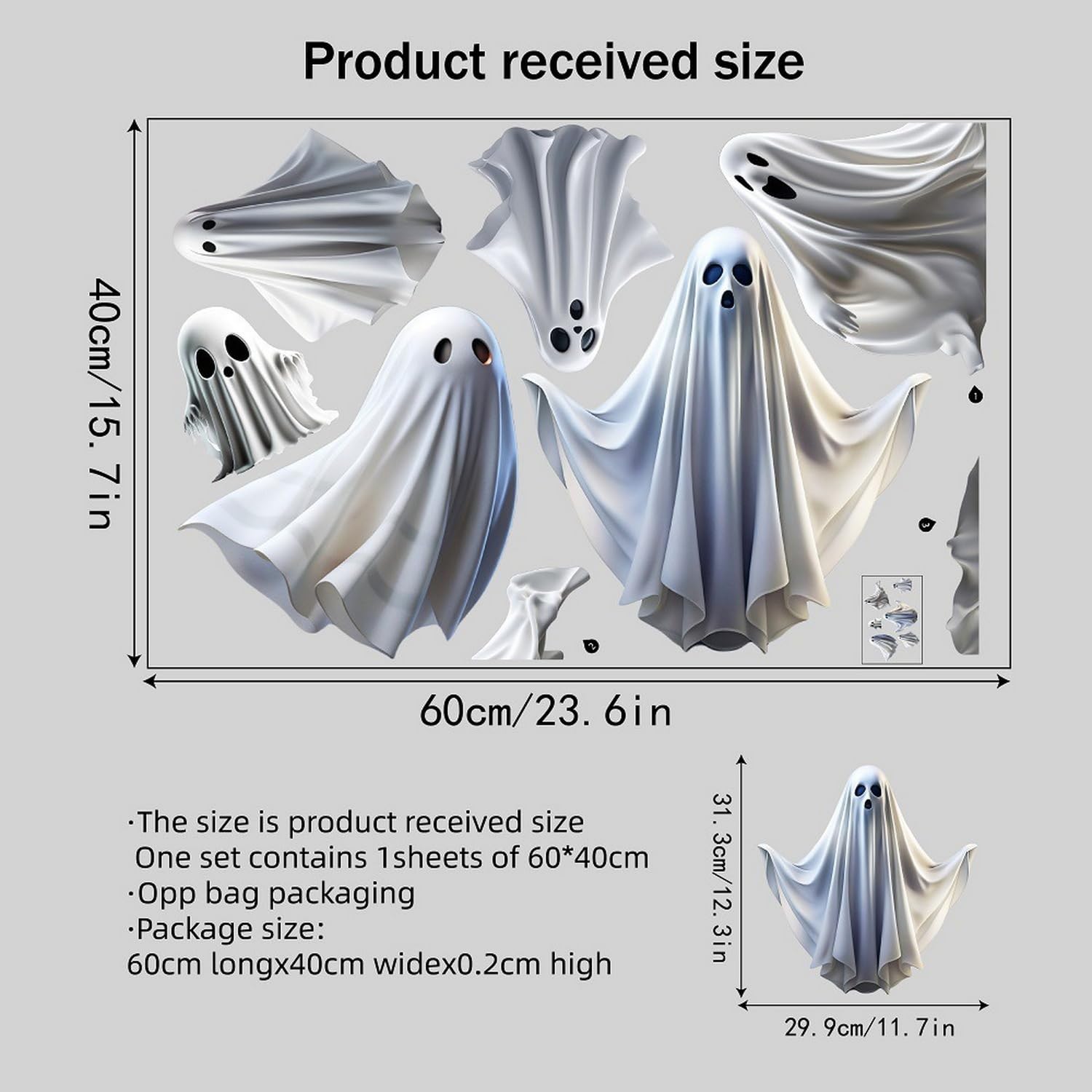 Halloween Ghost Window Clings – Double-Sided Vinyl Stickers for Glass Doors, Mirrors & Windows