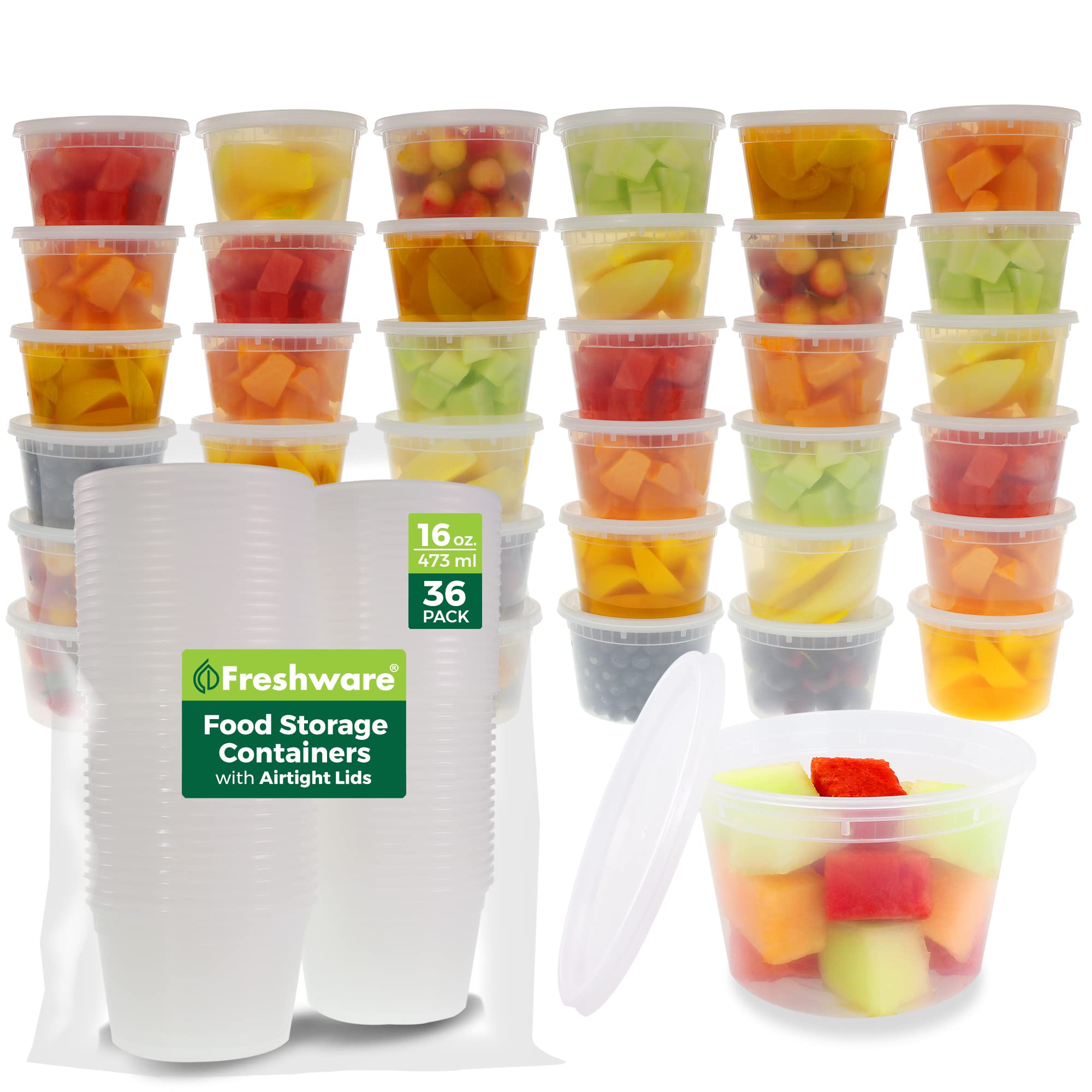 Freshware 16oz Deli Food Storage Containers – 36 Pack BPA-Free Leak-Proof Set
