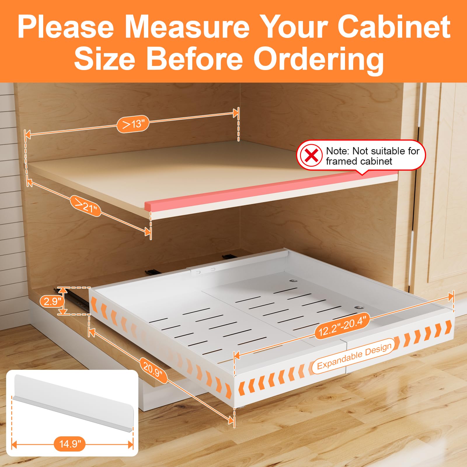 YJHome White Expandable Pull-Out Cabinet Organizer – No-Drill Adjustable Slide-Out Drawers with 3-Rail System (2 Pack)