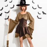 Women’s Medieval Renaissance Corset Dress Set – Khaki & Dark Khaki Elven Archer Costume with Long Ears 🏹✨