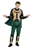 Marvel Loki Costume for Men – Deluxe Green & Gold Jumpsuit with Cape & Horned Headband for Halloween & Cosplay