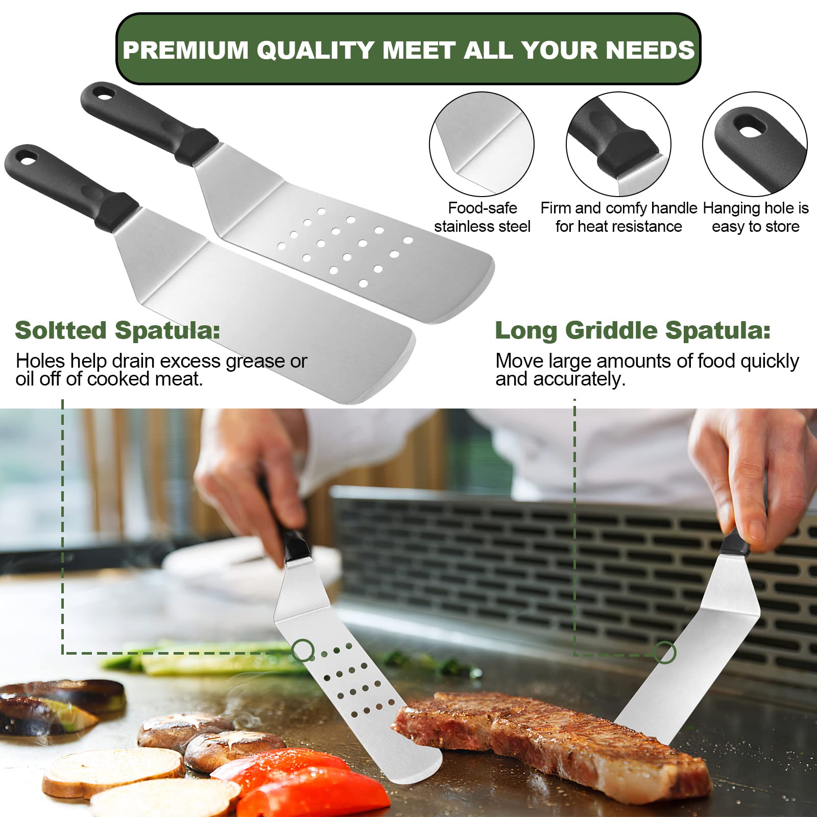 18-Piece BBQ Griddle Accessories Set – Stainless Steel Flat Top Grill Tools (Black)