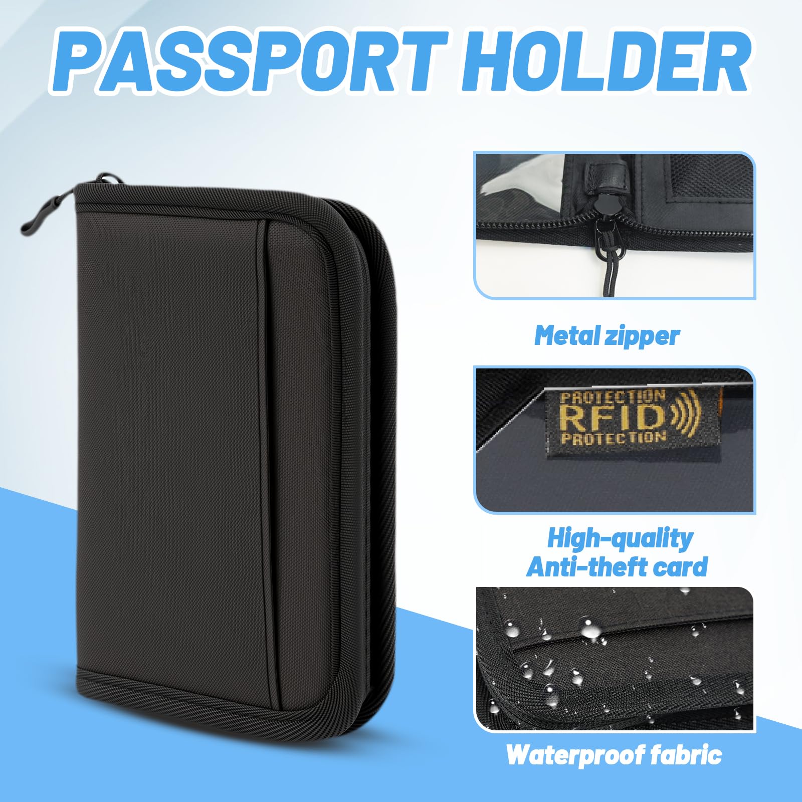 RFID Blocking Passport Holder Travel Wallet – Family Travel Document Organizer (Black)