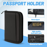 RFID Blocking Passport Holder Travel Wallet – Family Travel Document Organizer (Black)