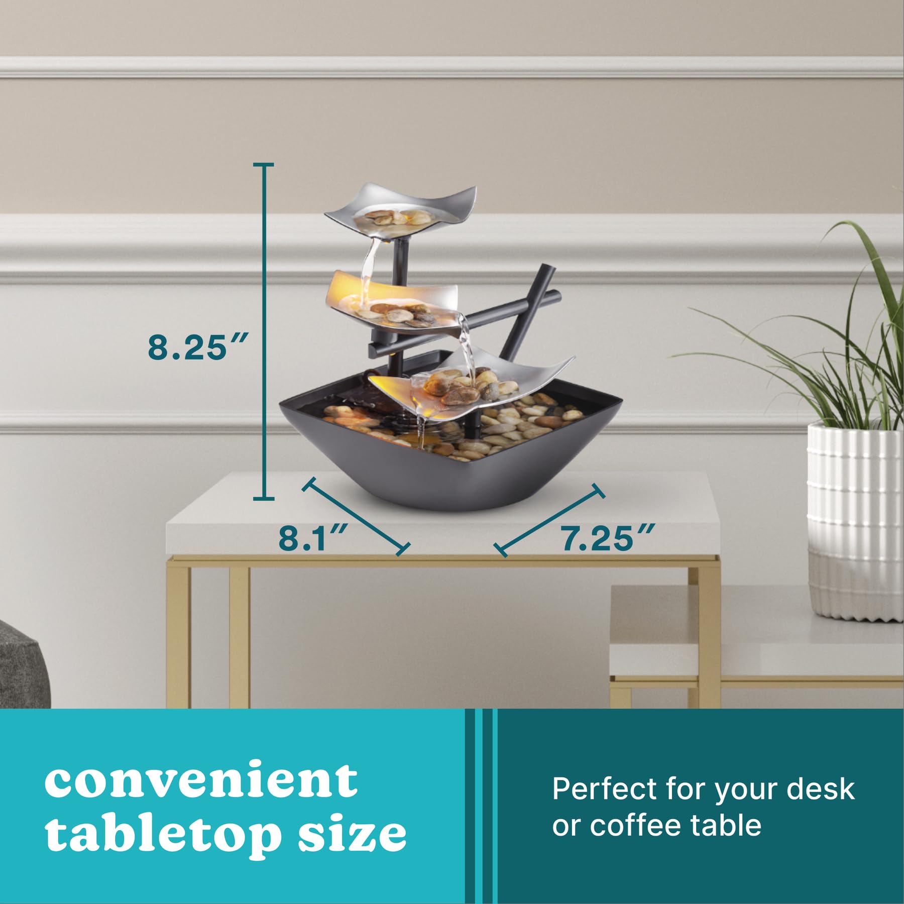 Homedics Tabletop Water Fountain Zen Relaxation Indoor Decor with Soothing Sound LED Light Black