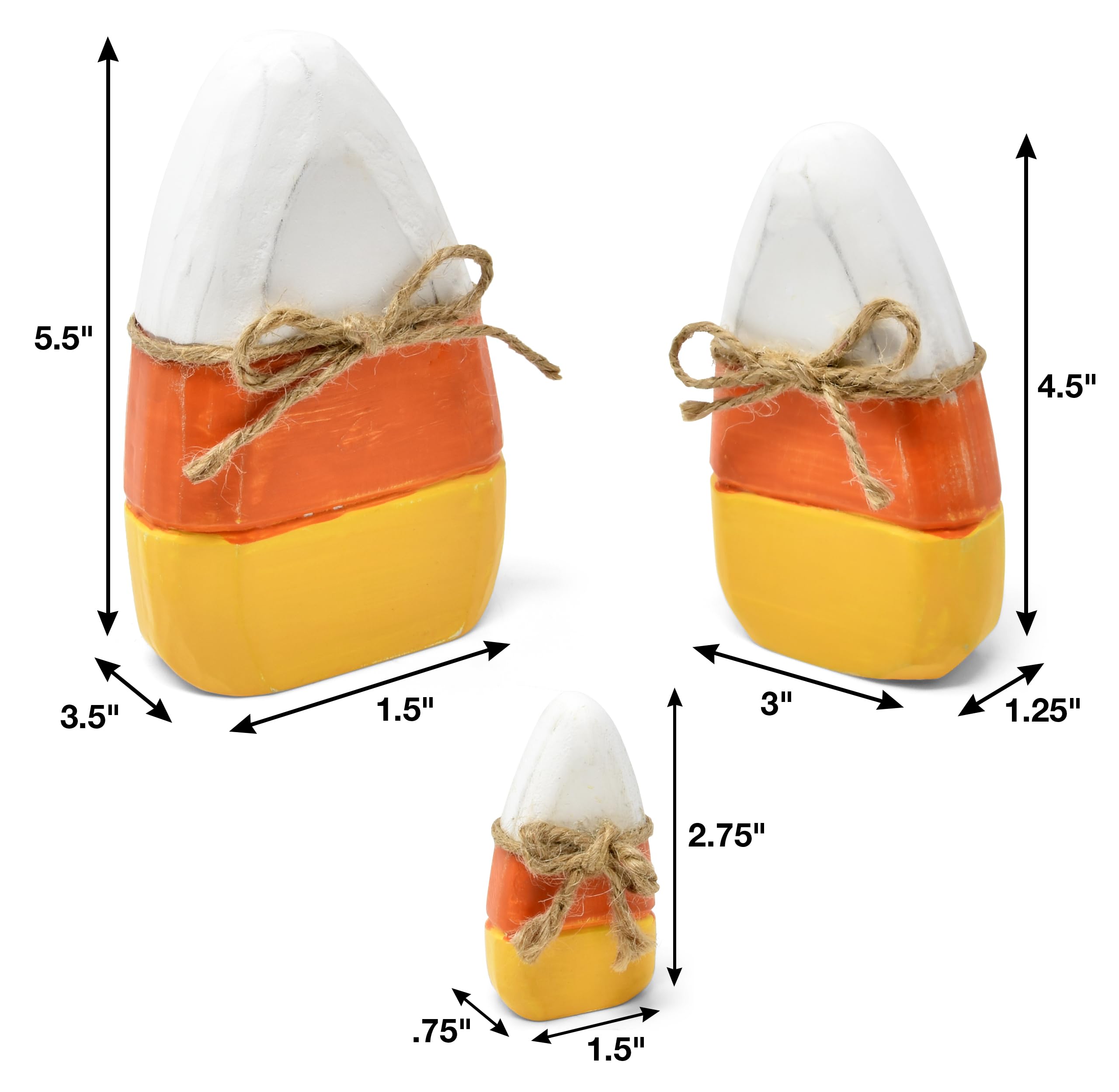 Rustic Wooden Candy Corn Table Decor – Set of 3 Fall & Halloween Centerpieces (Orange, Yellow & White)