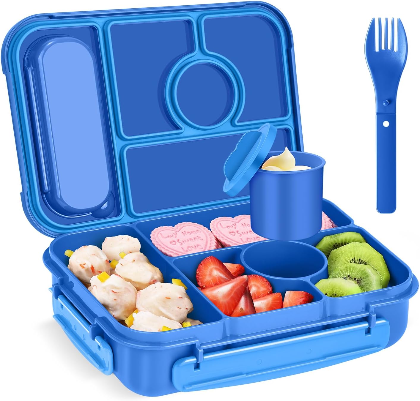 Blue 5-Compartment Bento Box with Sauce Container
