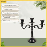 Mini Black Matte Metal Candelabra – 3-Arm Baby Candle Holder for Halloween, Weddings & Home Decor (8” Tall)