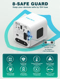 TECSIX Universal Travel Adapter – Compact 2500W Worldwide Plug Adapter for 200+ Countries (White)
