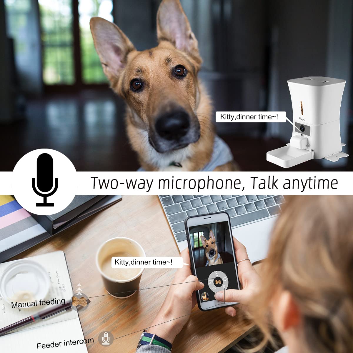 Smart Automatic Pet Feeder with 1080P HD Camera, 8L Capacity, WiFi App Control, Night Vision & Two-Way Audio for Cats and Dogs
