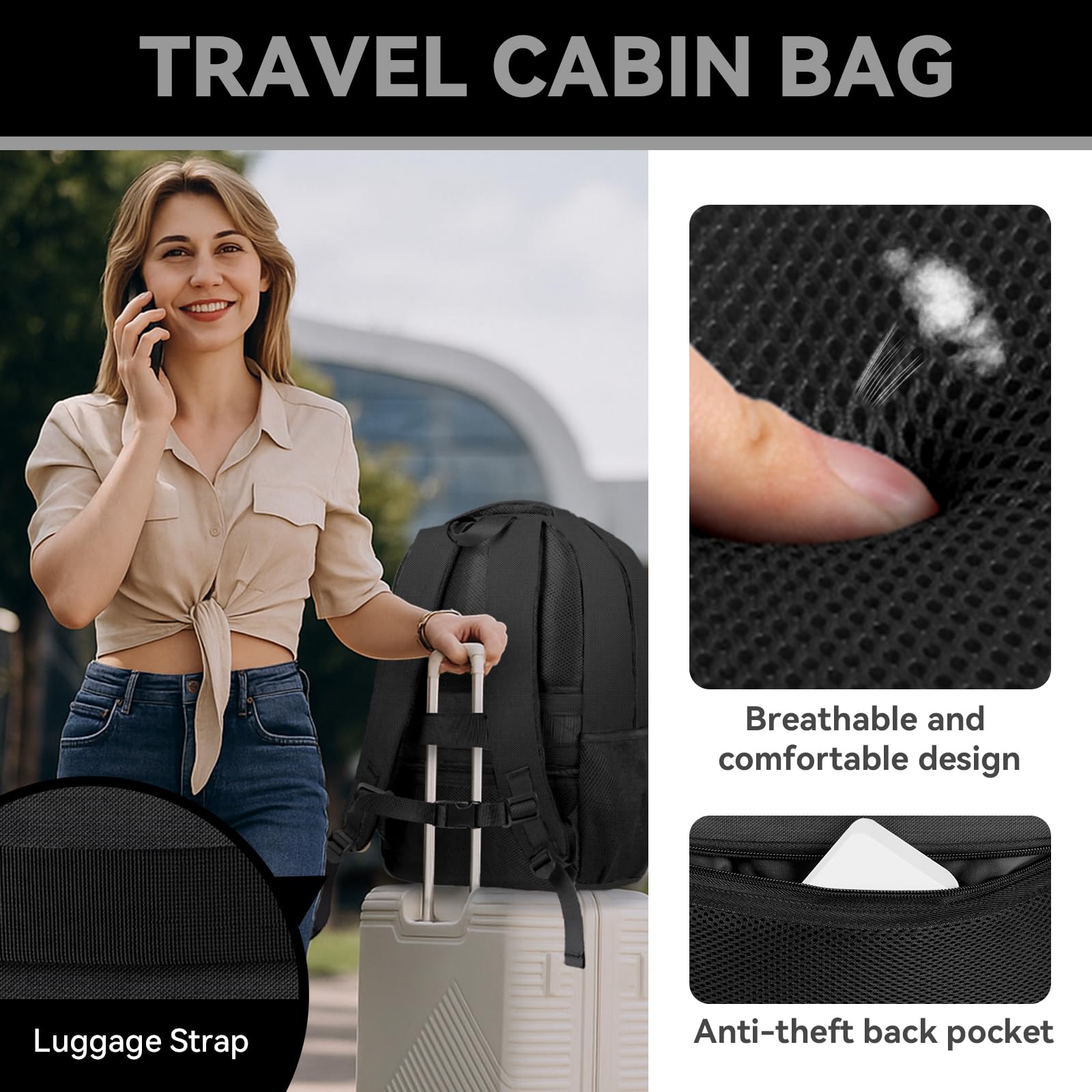 Large Airline-Approved Travel Laptop Backpack with Anti-Theft Pocket – Fits 17.3” – Black